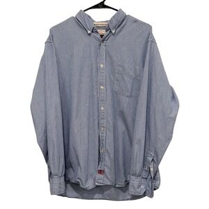 Red Camel Mens Large Blue White Striped Button Down Shirt Cotton Long Sleeve